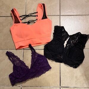 Set of Three Lace and Strappy Bralettes